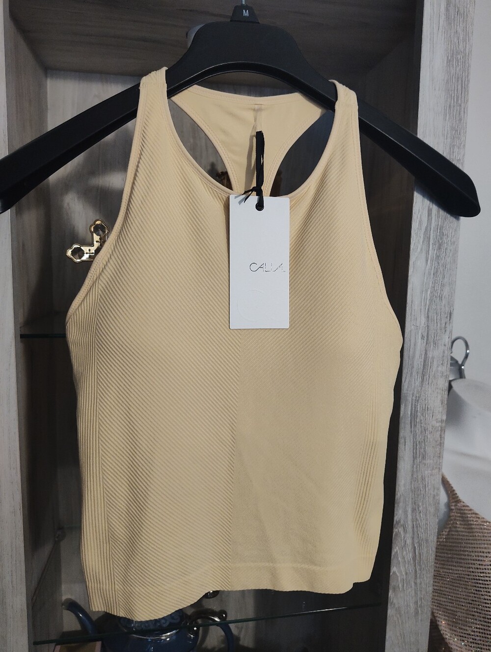 CAlia Ribbed High-Neck Tank Top in Light Yellow SZ L New With Tags